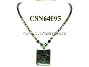 Hematite Chinese characters "Love" Pendant Beads Stone Chain Choker Fashion Women Necklace